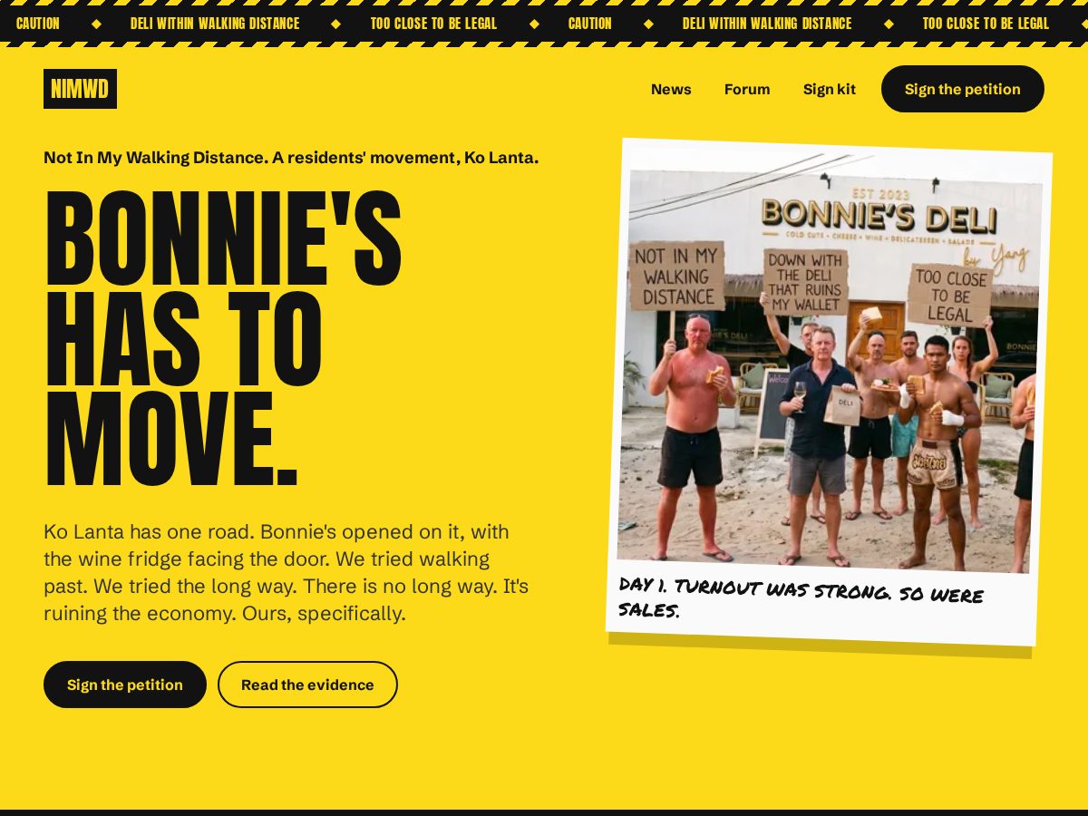 Landing-page snapshot of notinmywalkingdistance.com