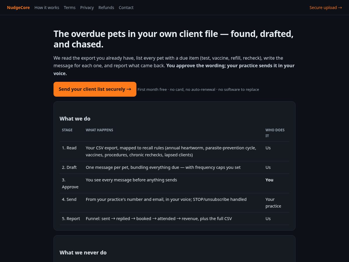 Landing-page snapshot of nudgecore.com