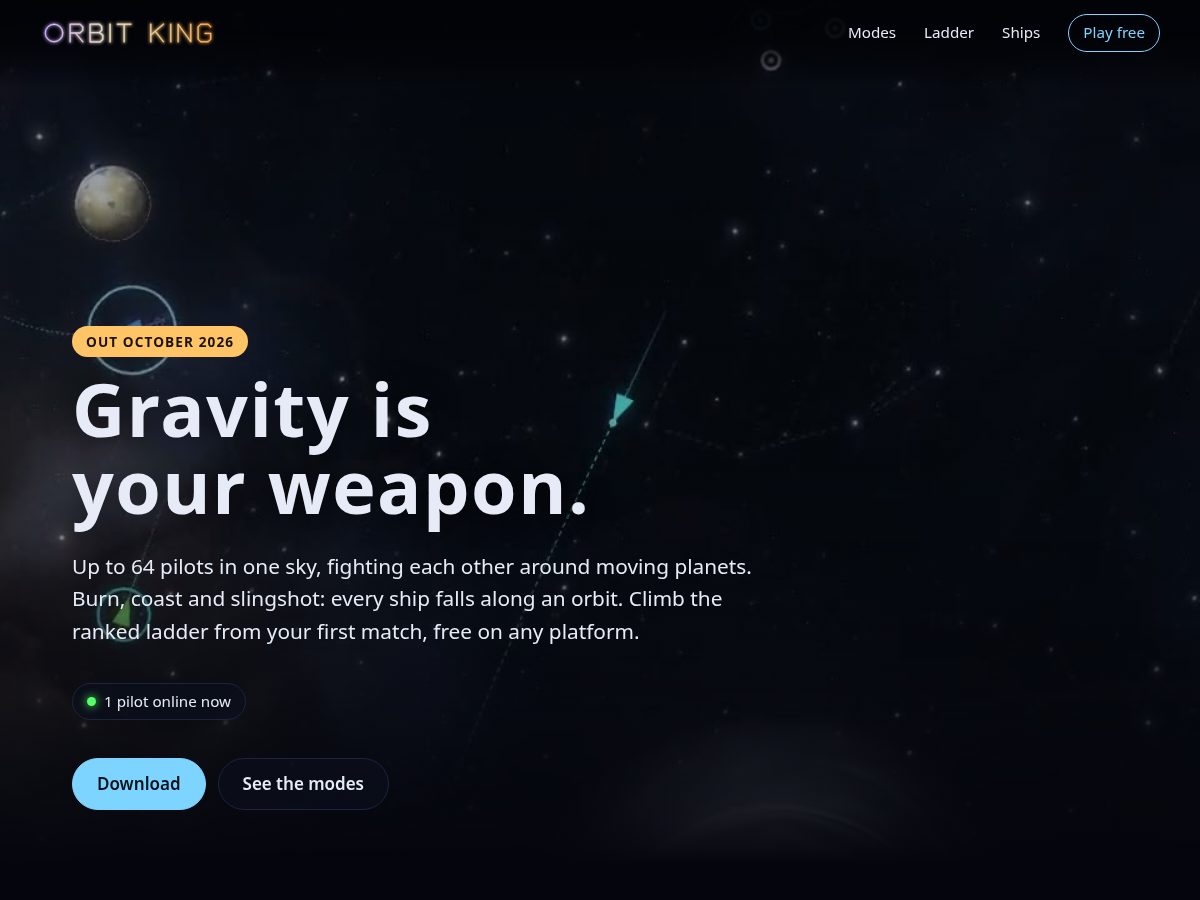 Landing-page snapshot of orbitking.xyz