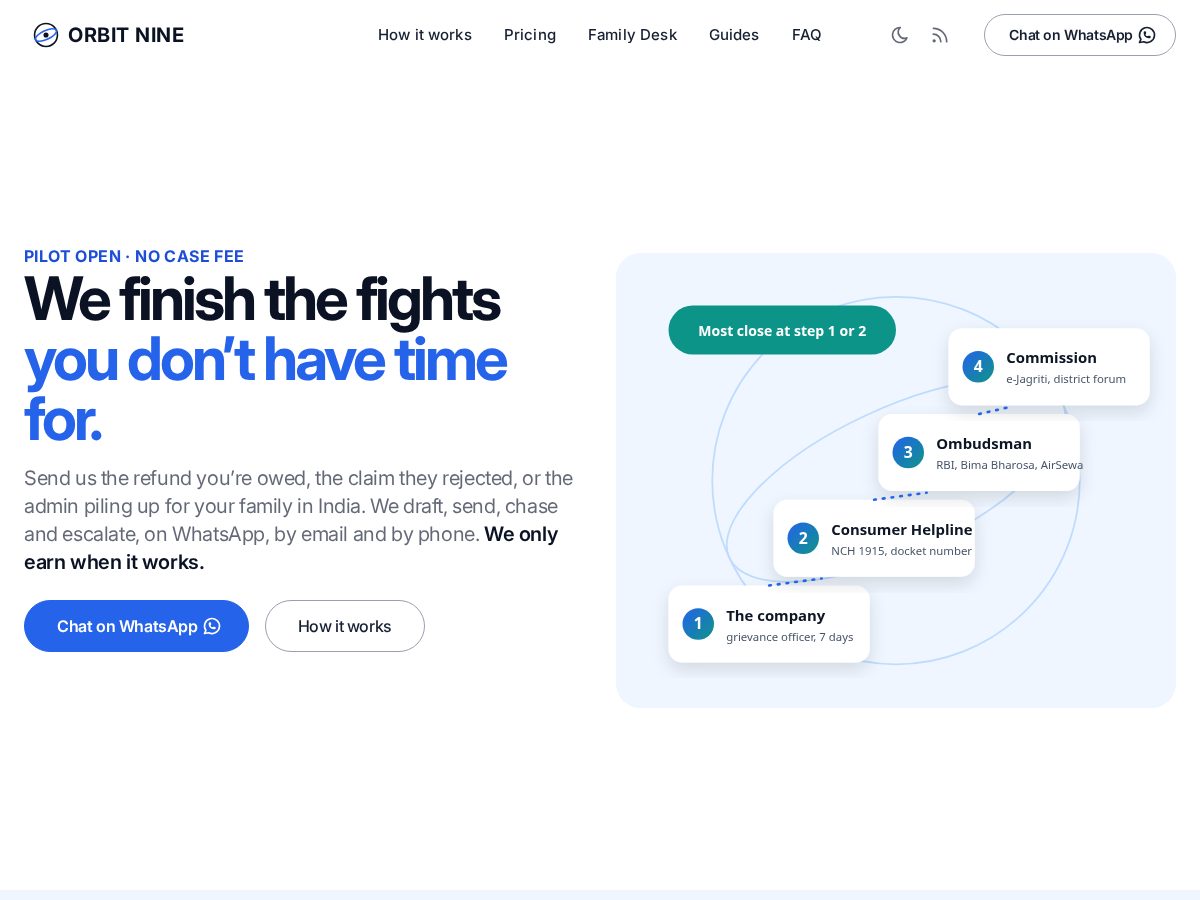 Landing-page snapshot of orbitnineco.com