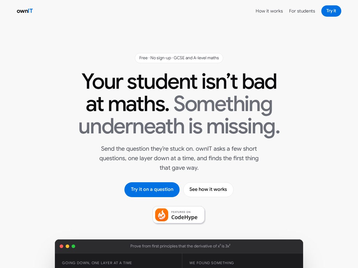Landing-page snapshot of ownitmaths.com