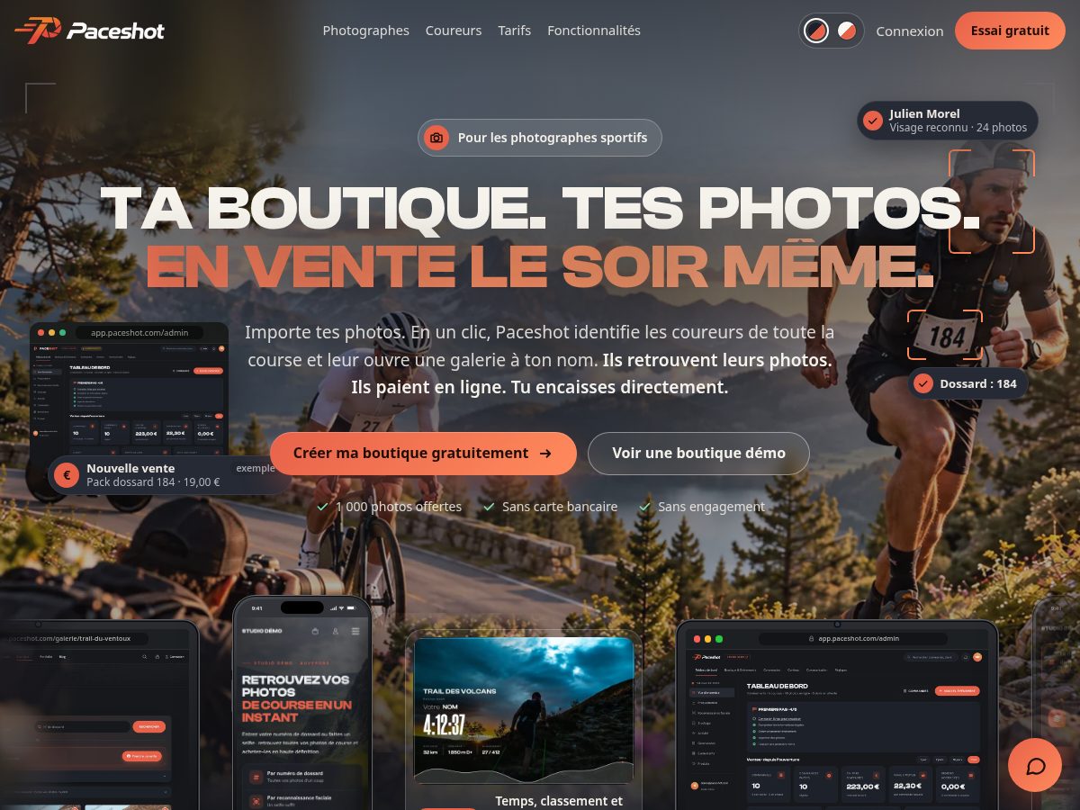 Landing-page snapshot of paceshot.com