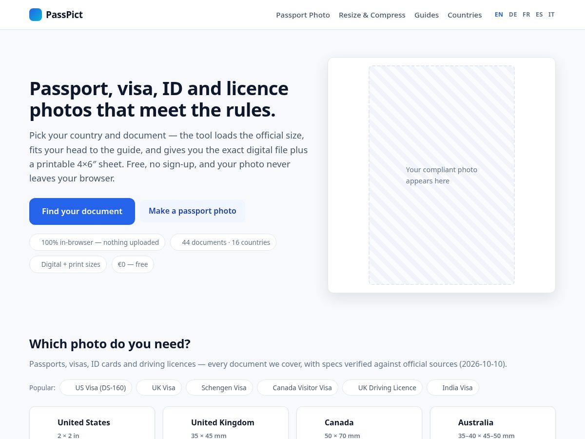 Landing-page snapshot of passpict.com