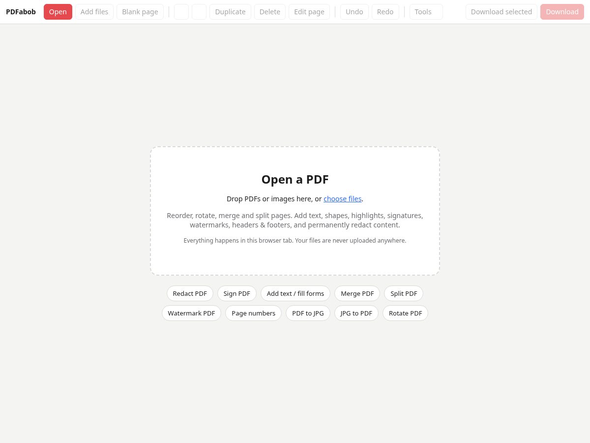 Landing-page snapshot of pdfabob.com
