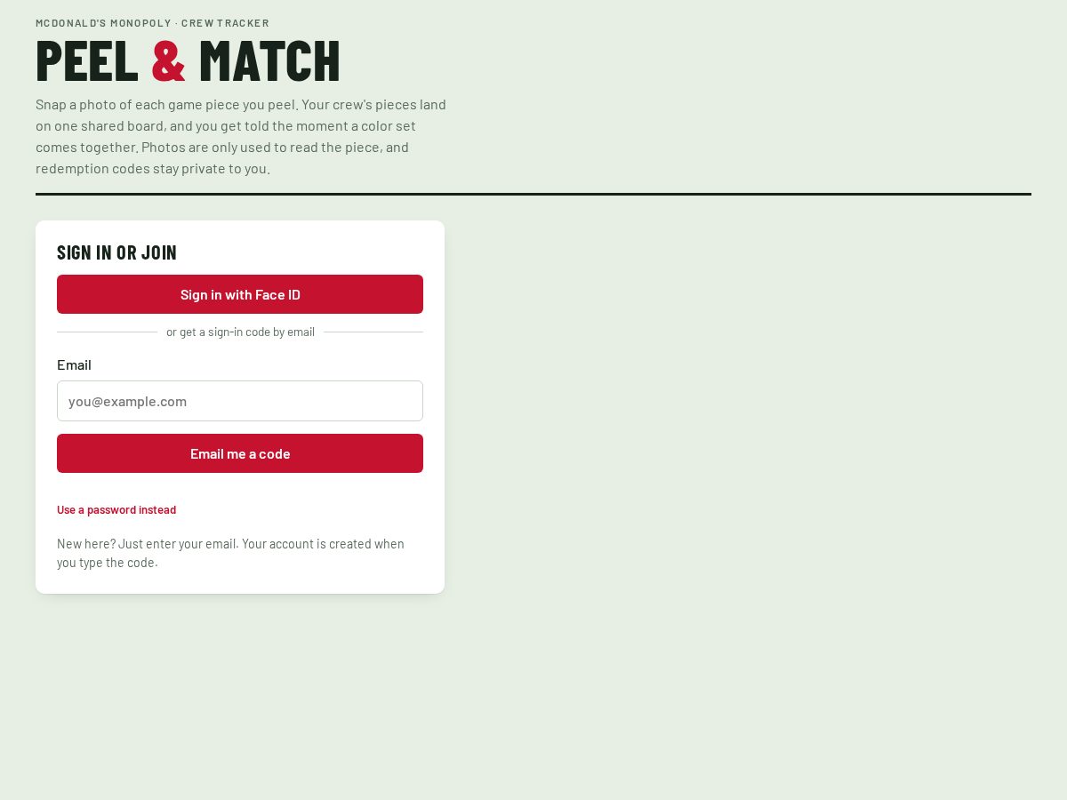Landing-page snapshot of peelandmatch.com