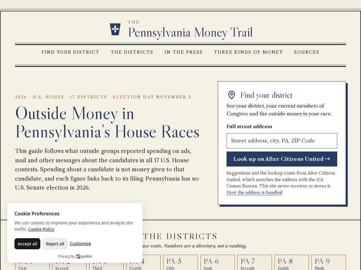 Landing-page snapshot of pennsylvaniamoneytrail.org