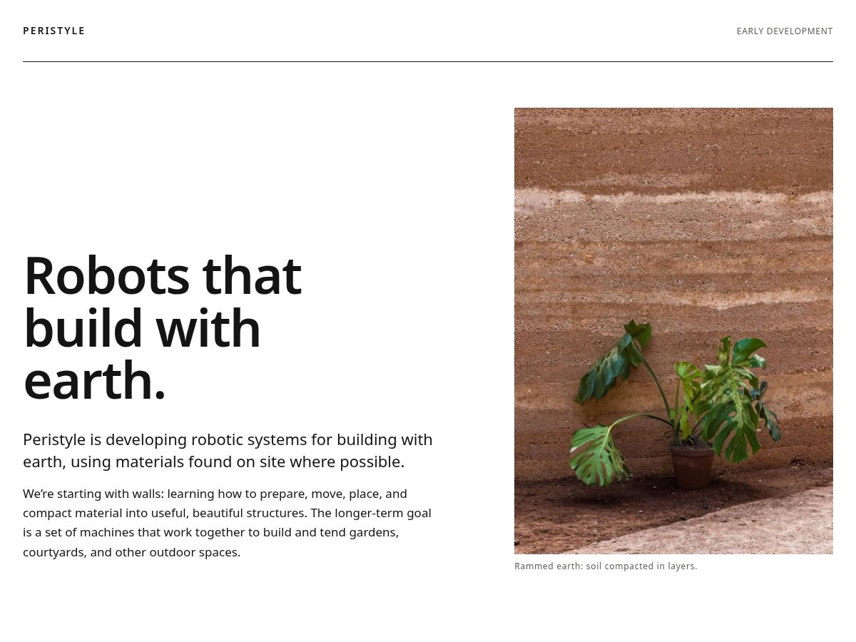 Landing-page snapshot of peristyle.dev