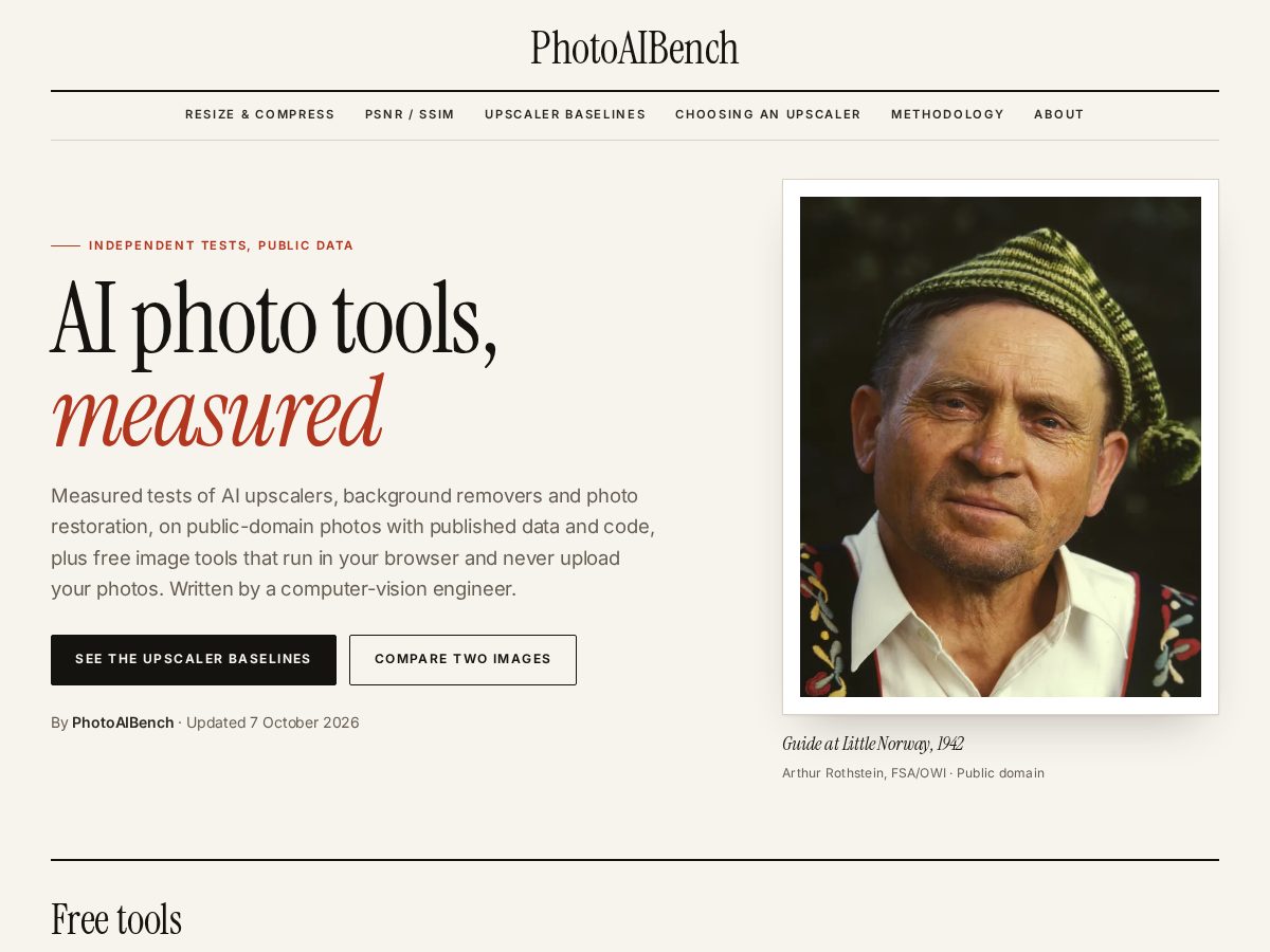 Landing-page snapshot of photoaibench.com