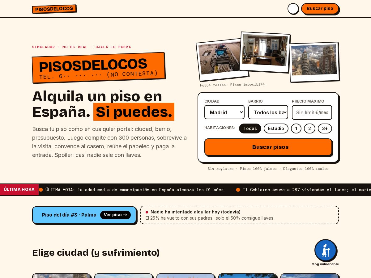 Landing-page snapshot of pisosdelocos.com