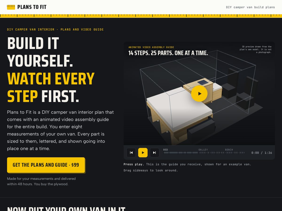 Landing-page snapshot of planstofit.com