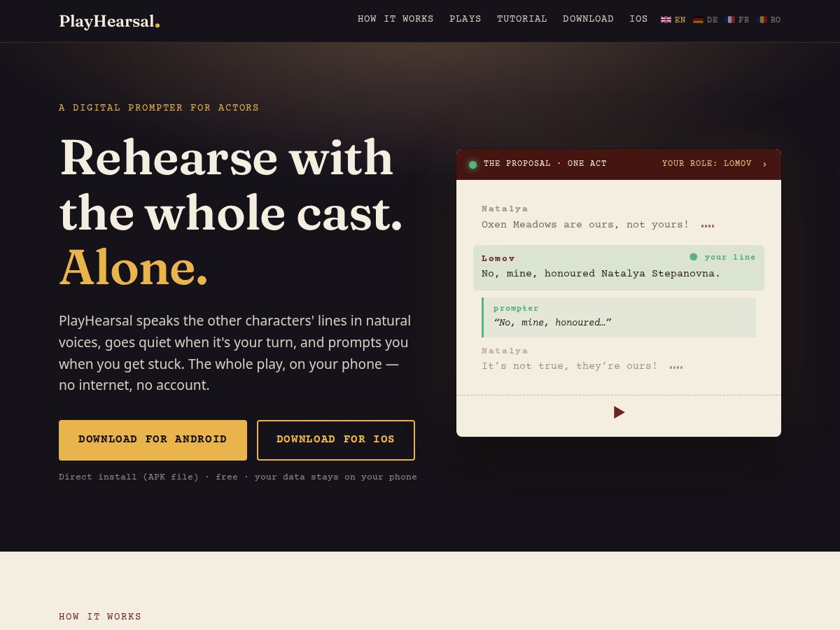 Landing-page snapshot of playhearsal.com