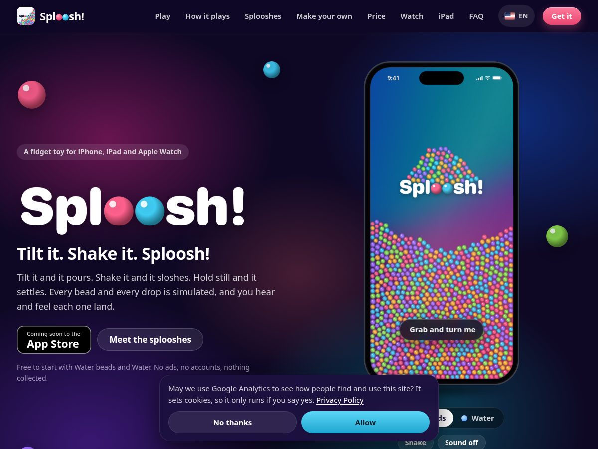 Landing-page snapshot of playsploosh.app