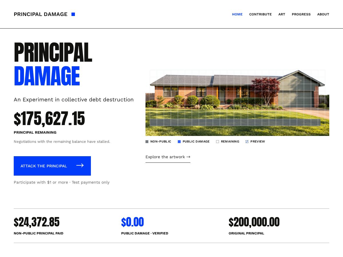 Landing-page snapshot of principaldamage.com