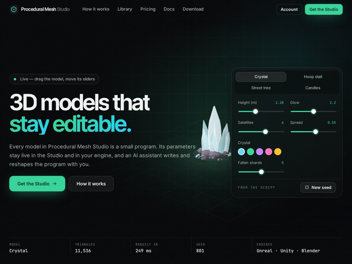 Landing-page snapshot of proceduralmeshstudio.com
