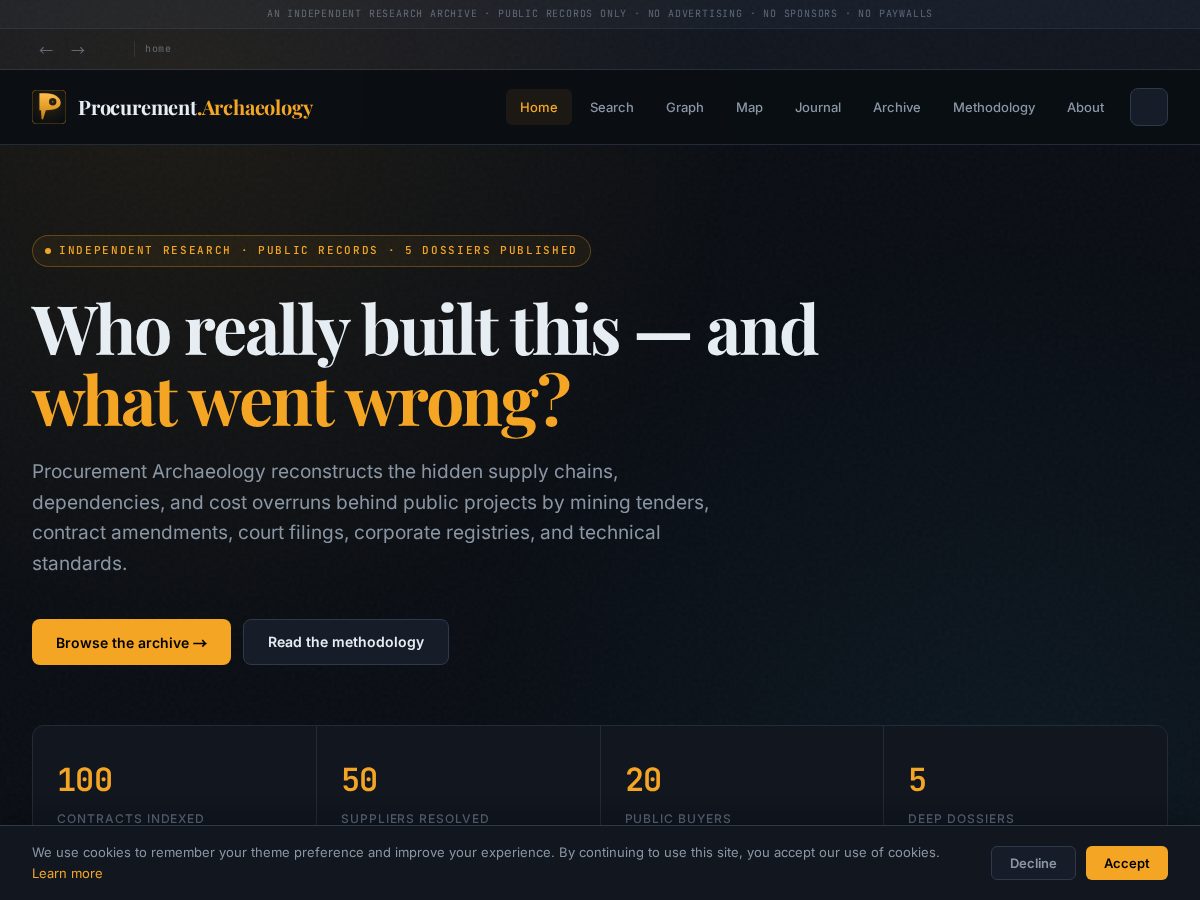 Landing-page snapshot of procurementarchaeology.com