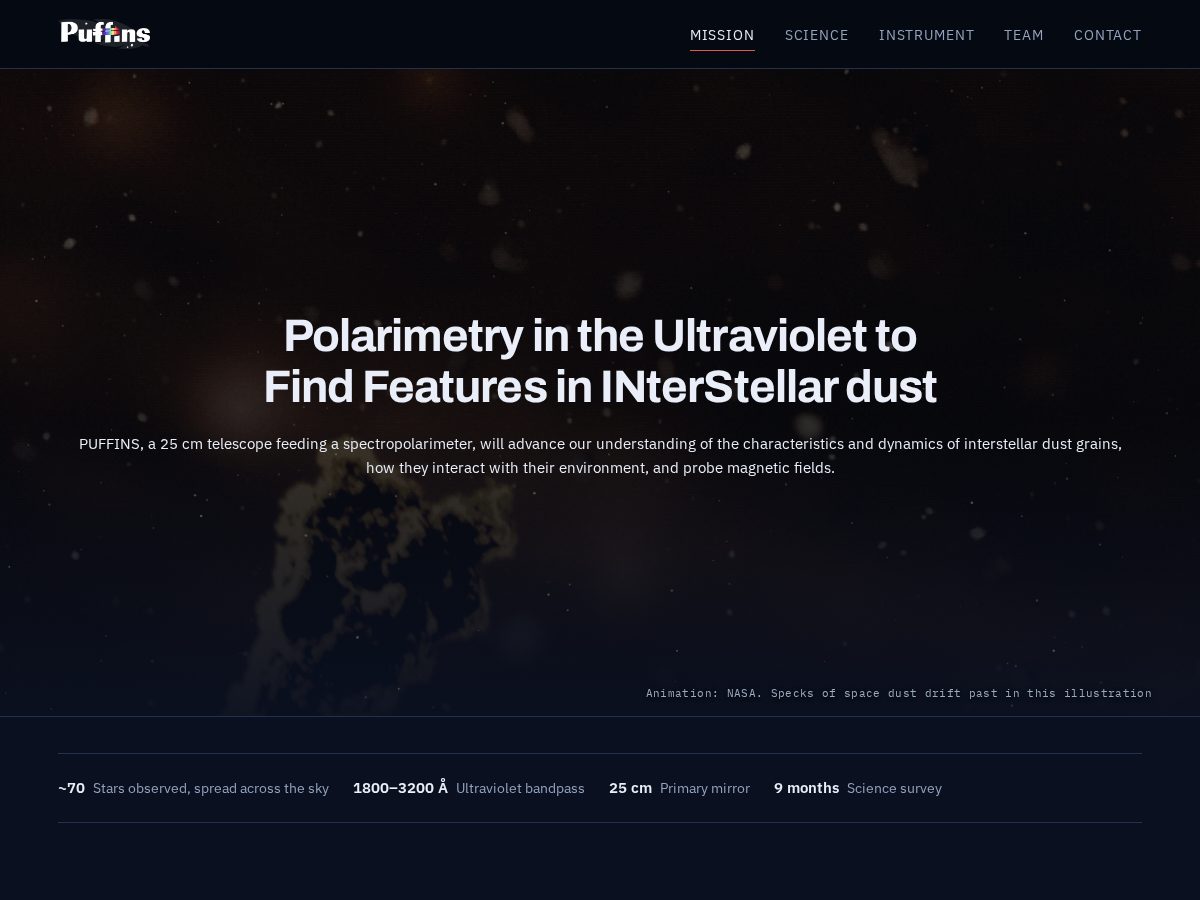 Landing-page snapshot of puffins.space