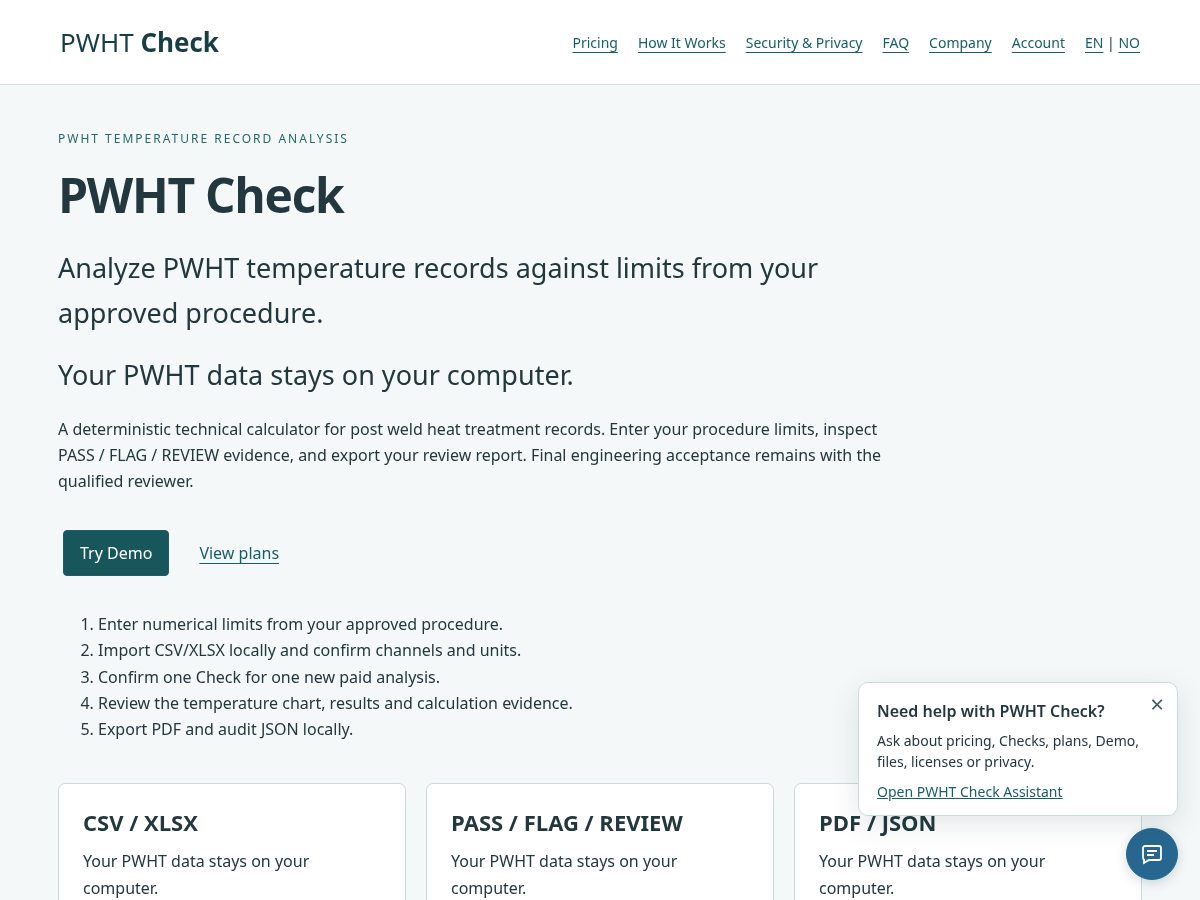 Landing-page snapshot of pwhtcheck.com