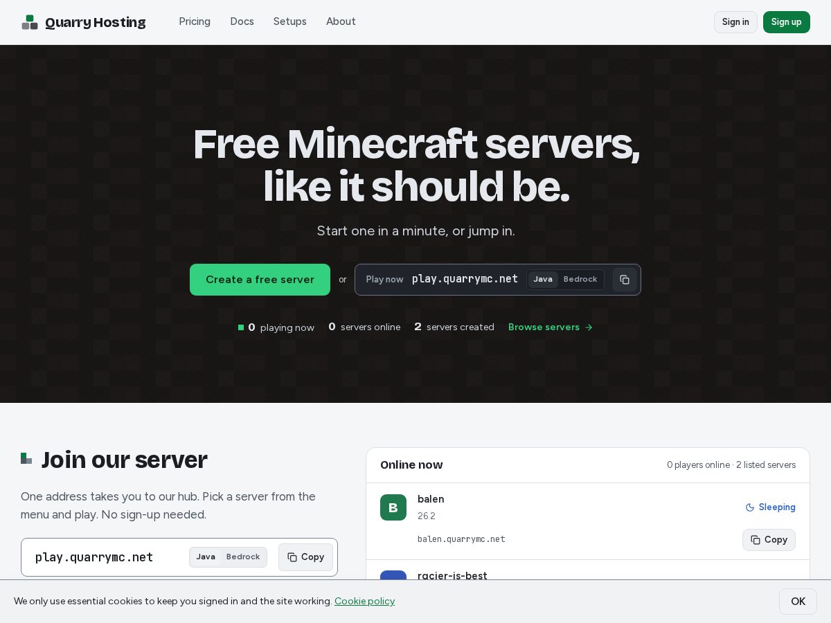 Landing-page snapshot of quarry.host