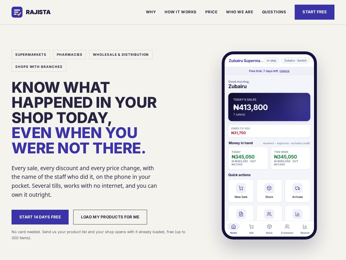 Landing-page snapshot of rajista.com