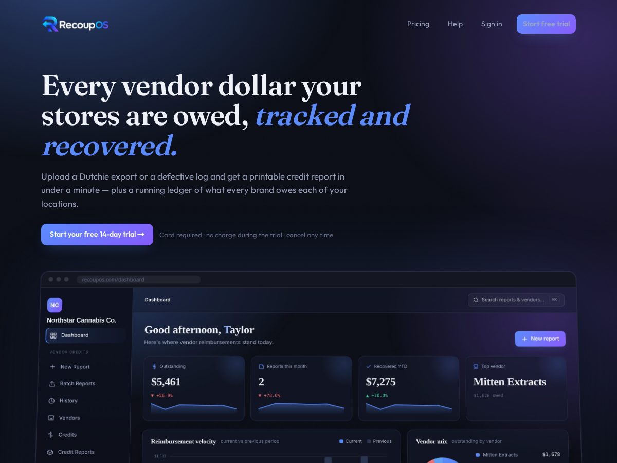 Landing-page snapshot of recoupos.com