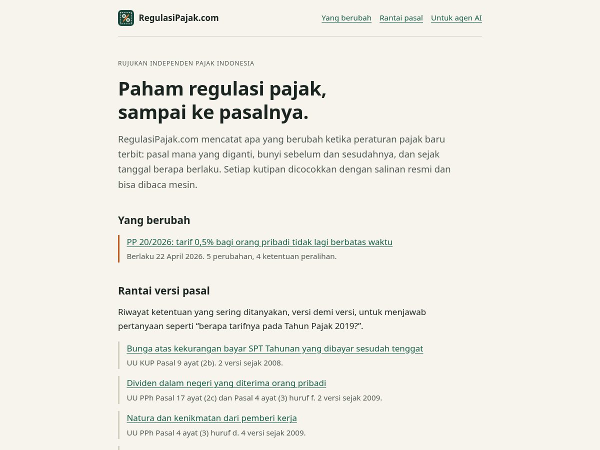 Landing-page snapshot of regulasipajak.com