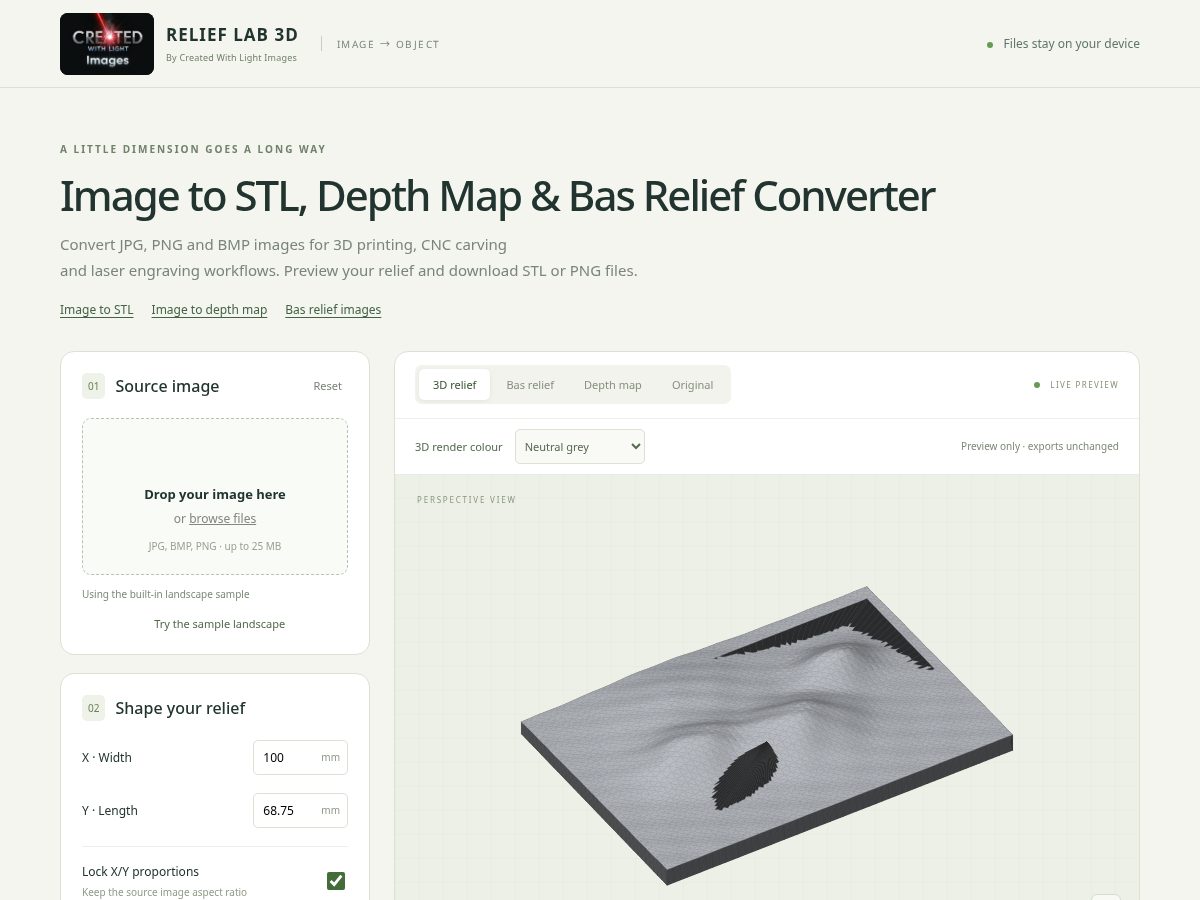 Landing-page snapshot of relieflab3d.com