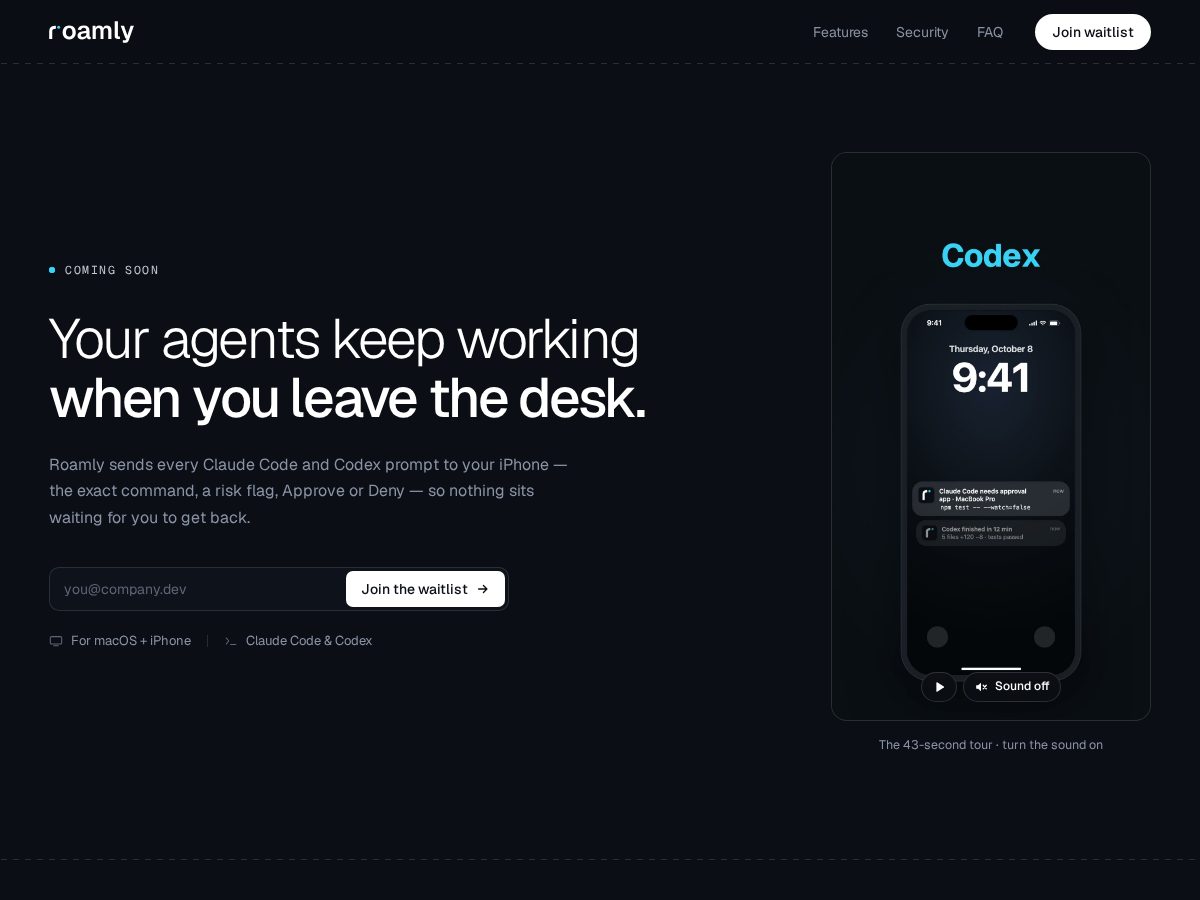 Landing-page snapshot of roamly.run