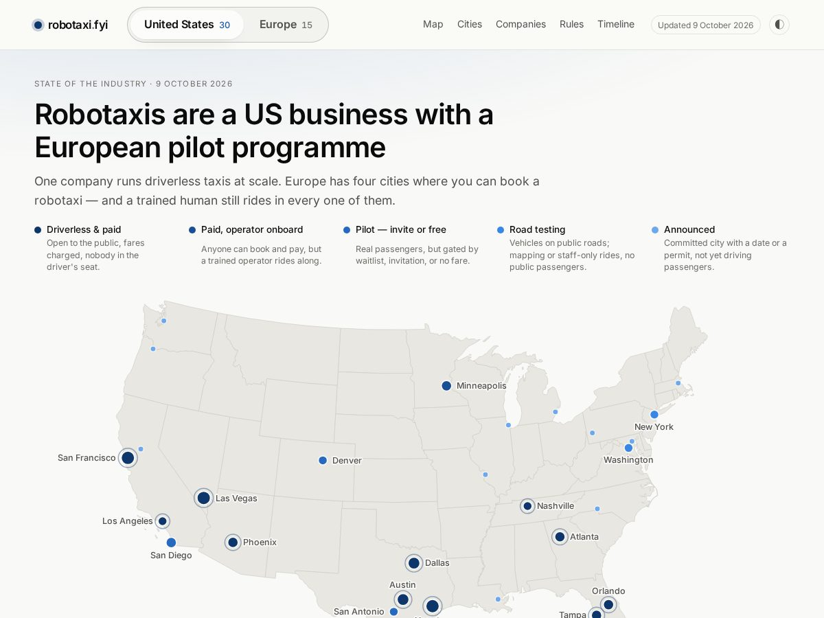 Landing-page snapshot of robotaxi.fyi