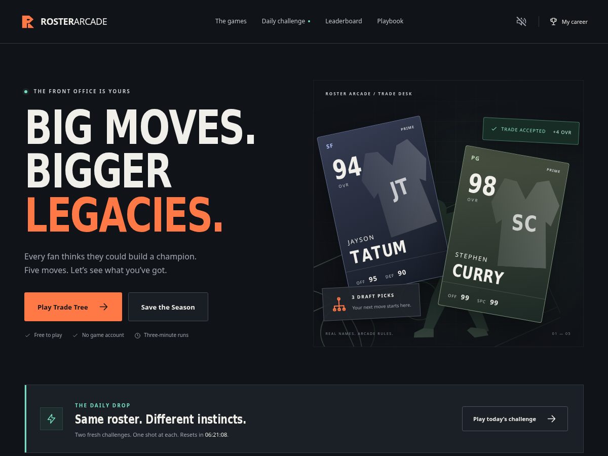 Landing-page snapshot of rosterarcade.com
