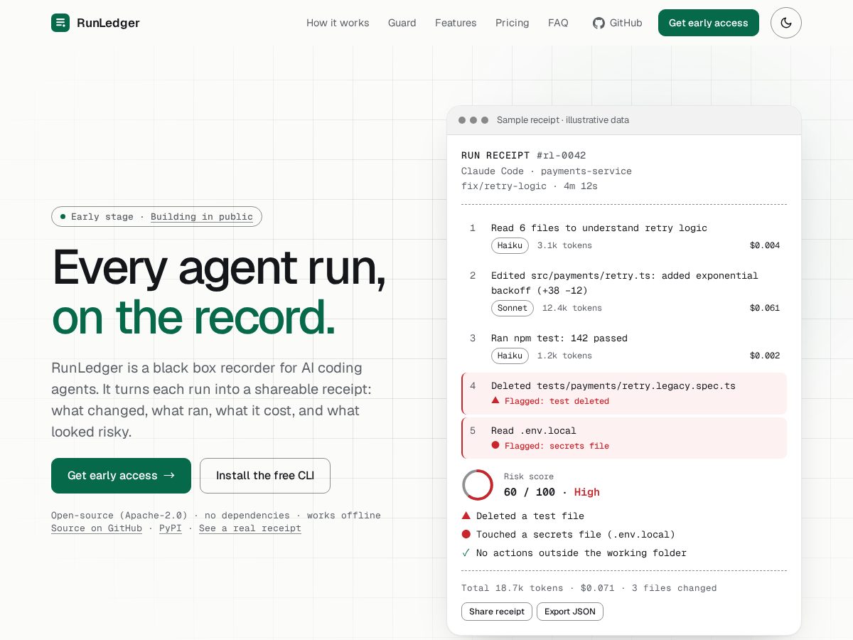 Landing-page snapshot of runledger.site