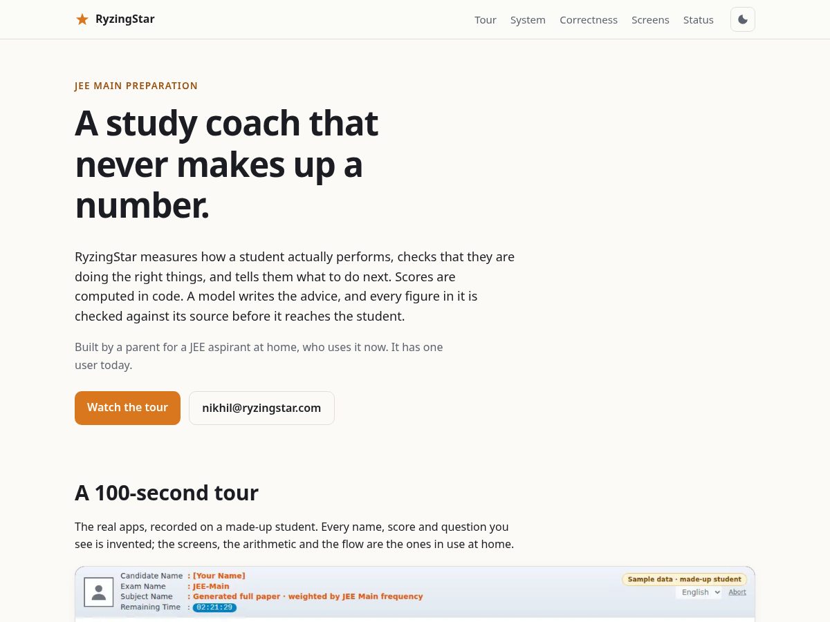 Landing-page snapshot of ryzingstar.com