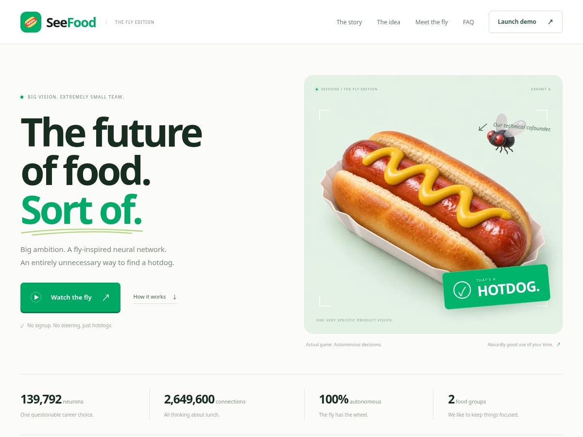 Landing-page snapshot of seefood.buzz