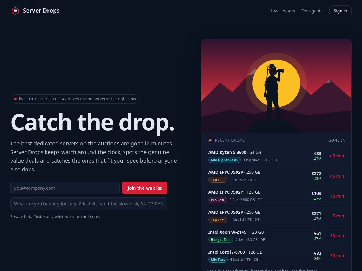 Landing-page snapshot of serverdrops.com