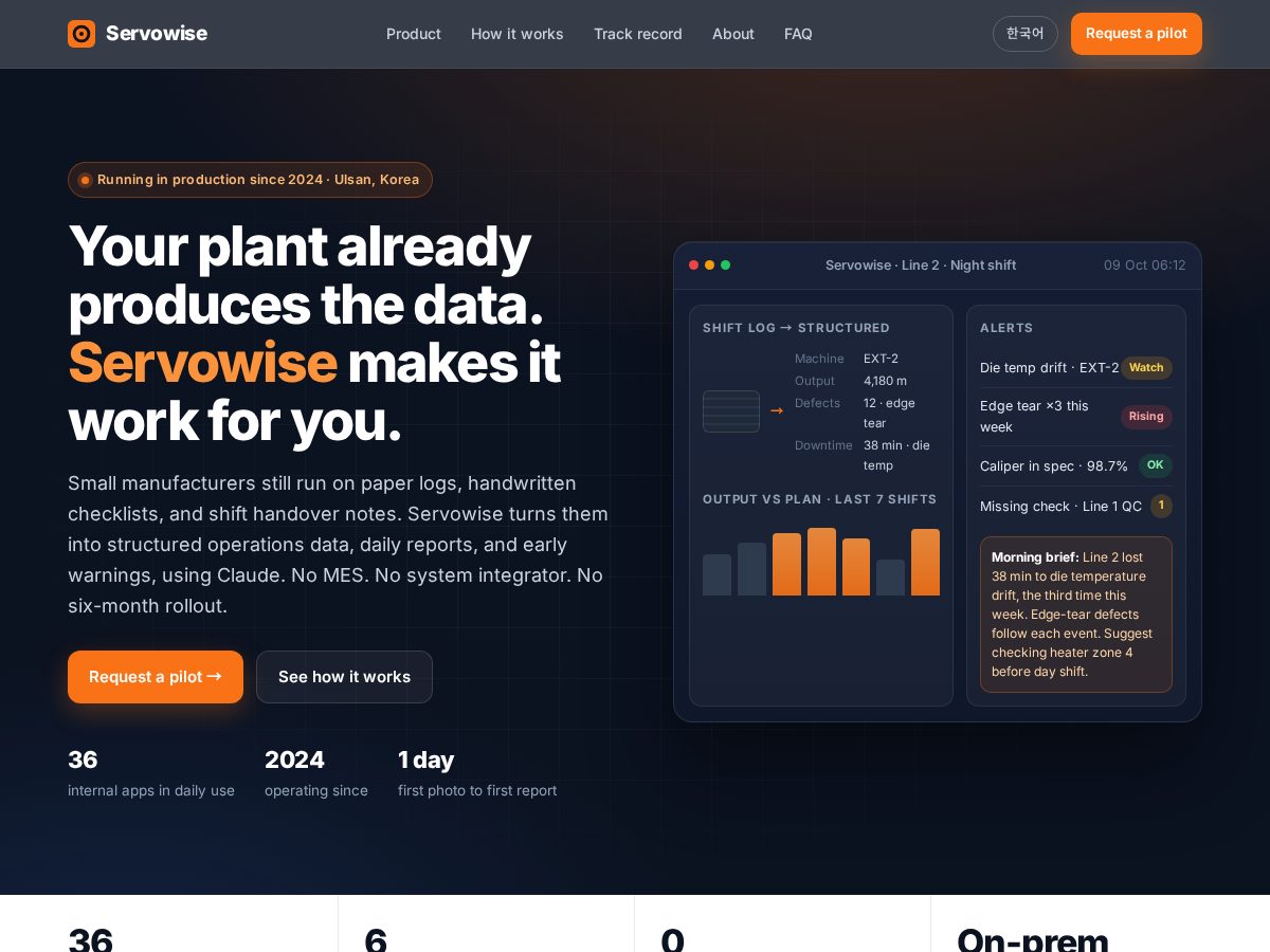 Landing-page snapshot of servowise.com