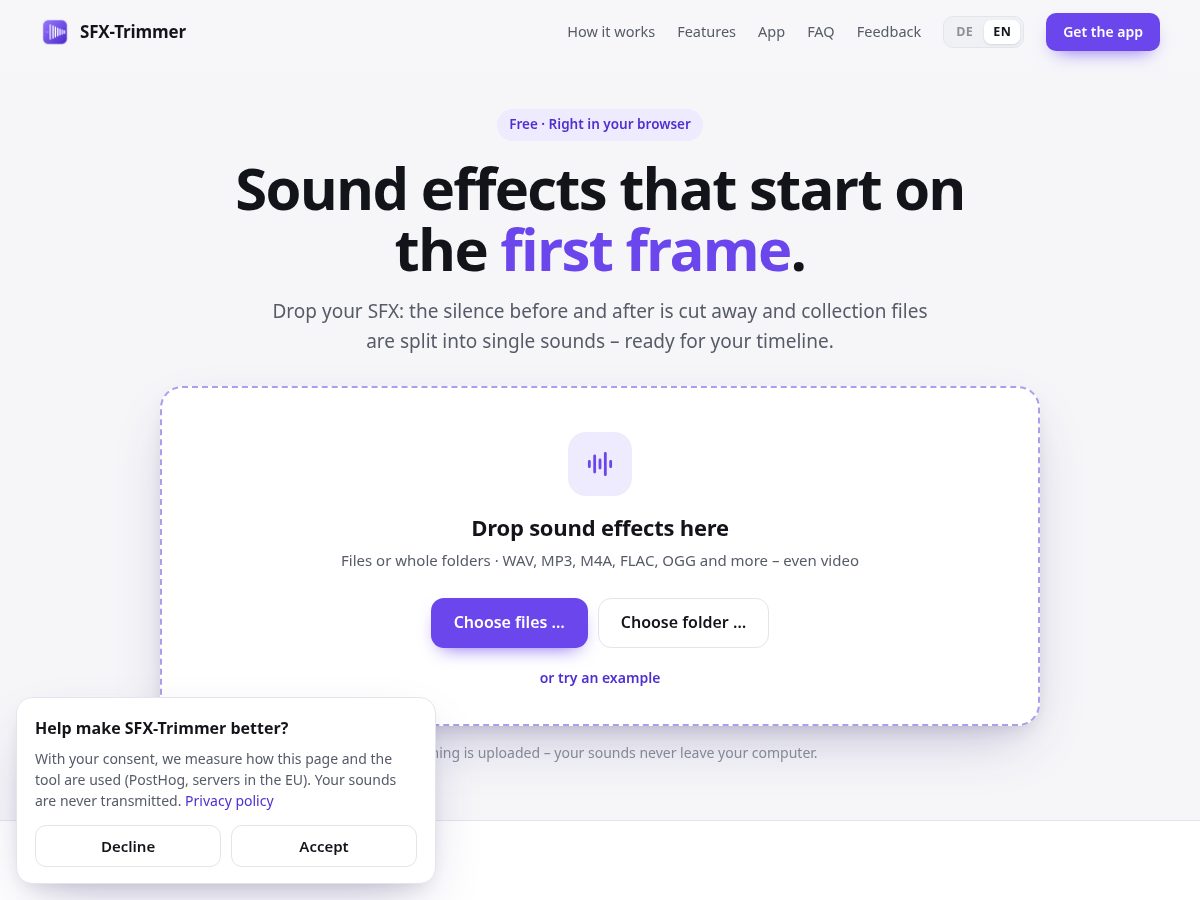 Landing-page snapshot of sfxtrimmer.com