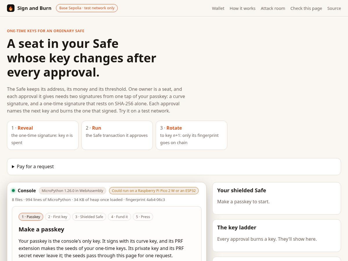 Landing-page snapshot of signandburn.app
