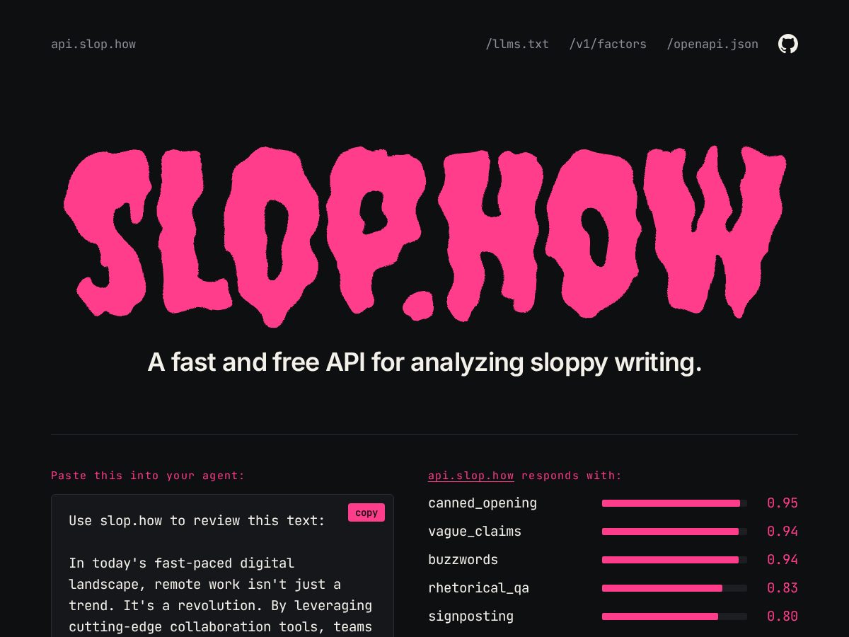Landing-page snapshot of slop.how