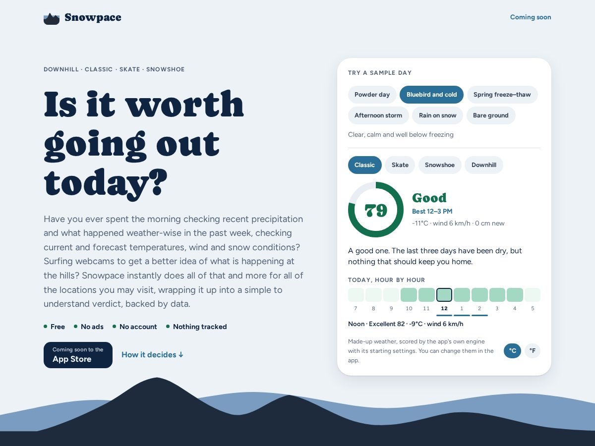 Landing-page snapshot of snowpace.com