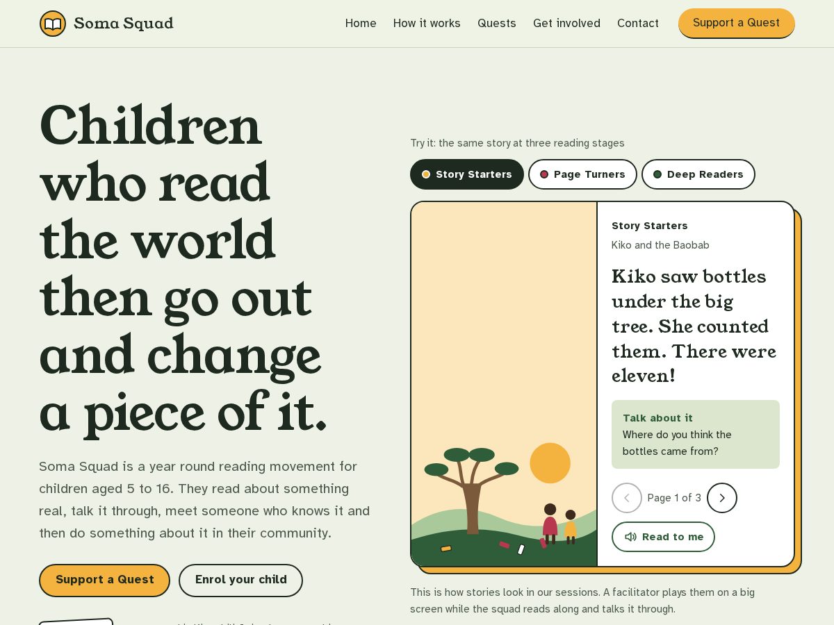 Landing-page snapshot of somasquad.org