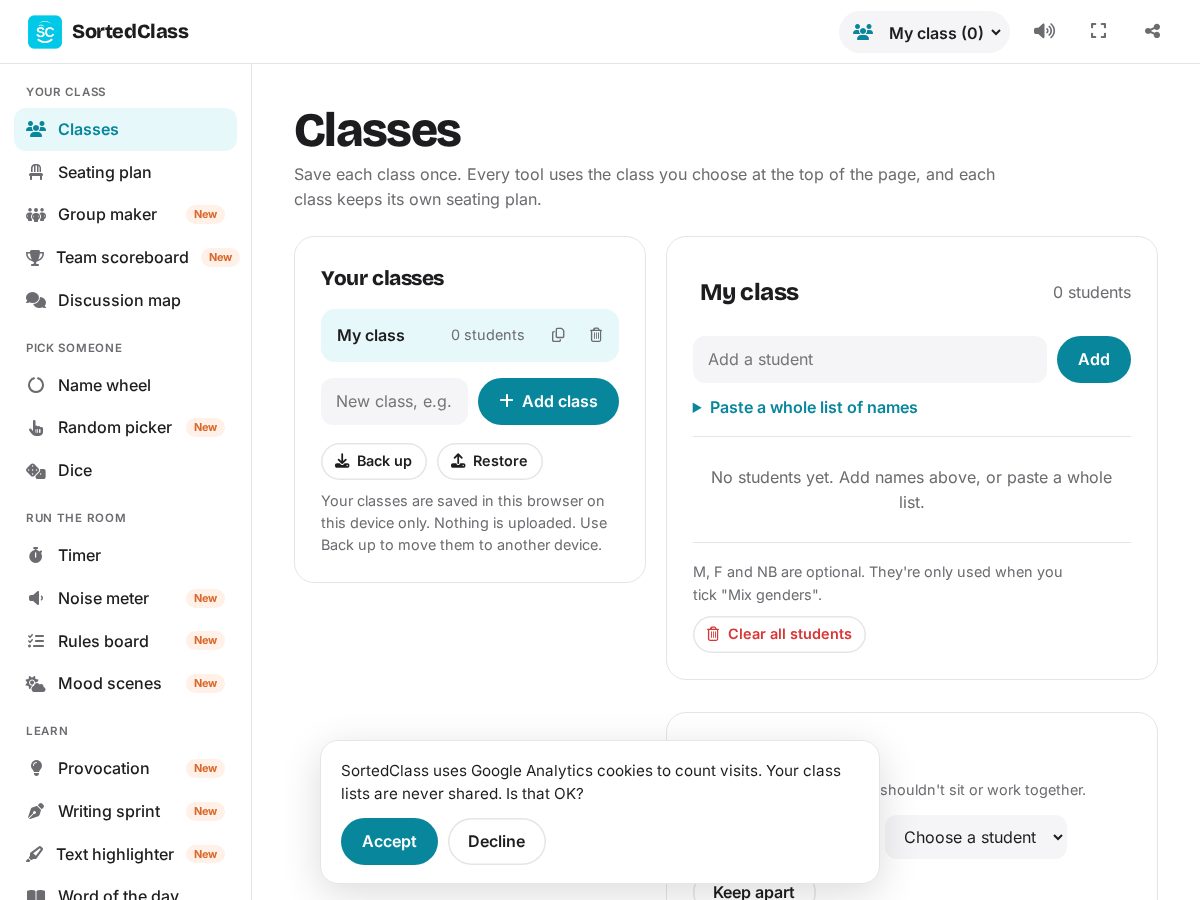 Landing-page snapshot of sortedclass.com