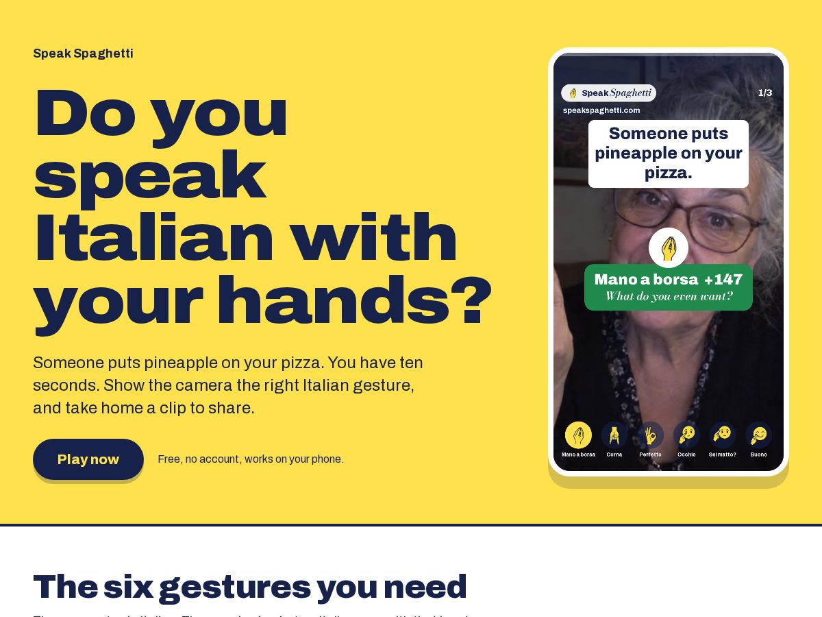 Landing-page snapshot of speakspaghetti.info