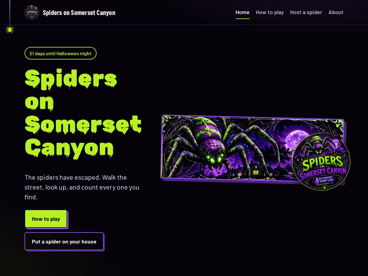 Landing-page snapshot of spidersonsomerset.com
