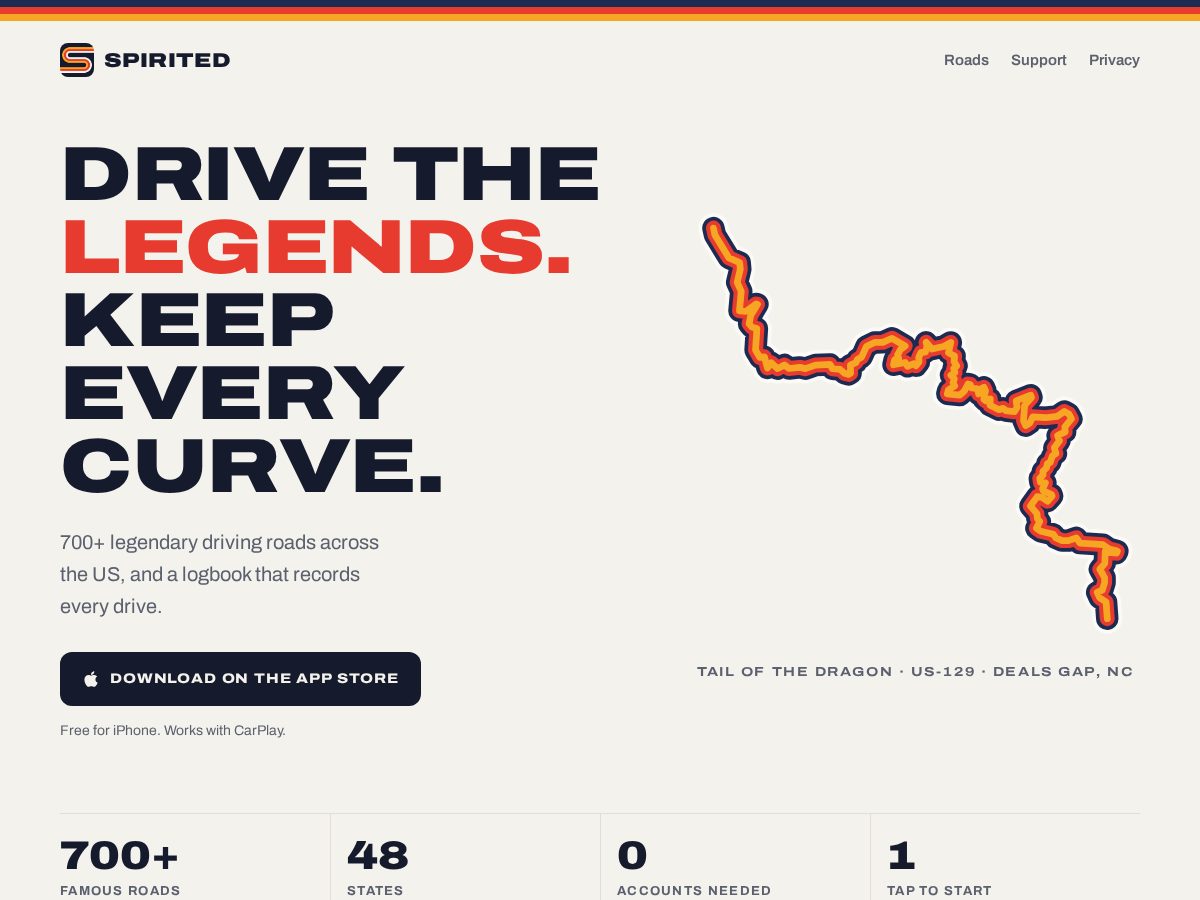 Landing-page snapshot of spiritedroad.com
