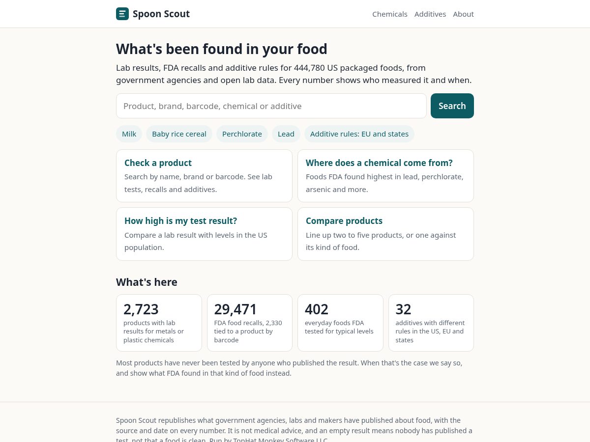 Landing-page snapshot of spoonscout.com