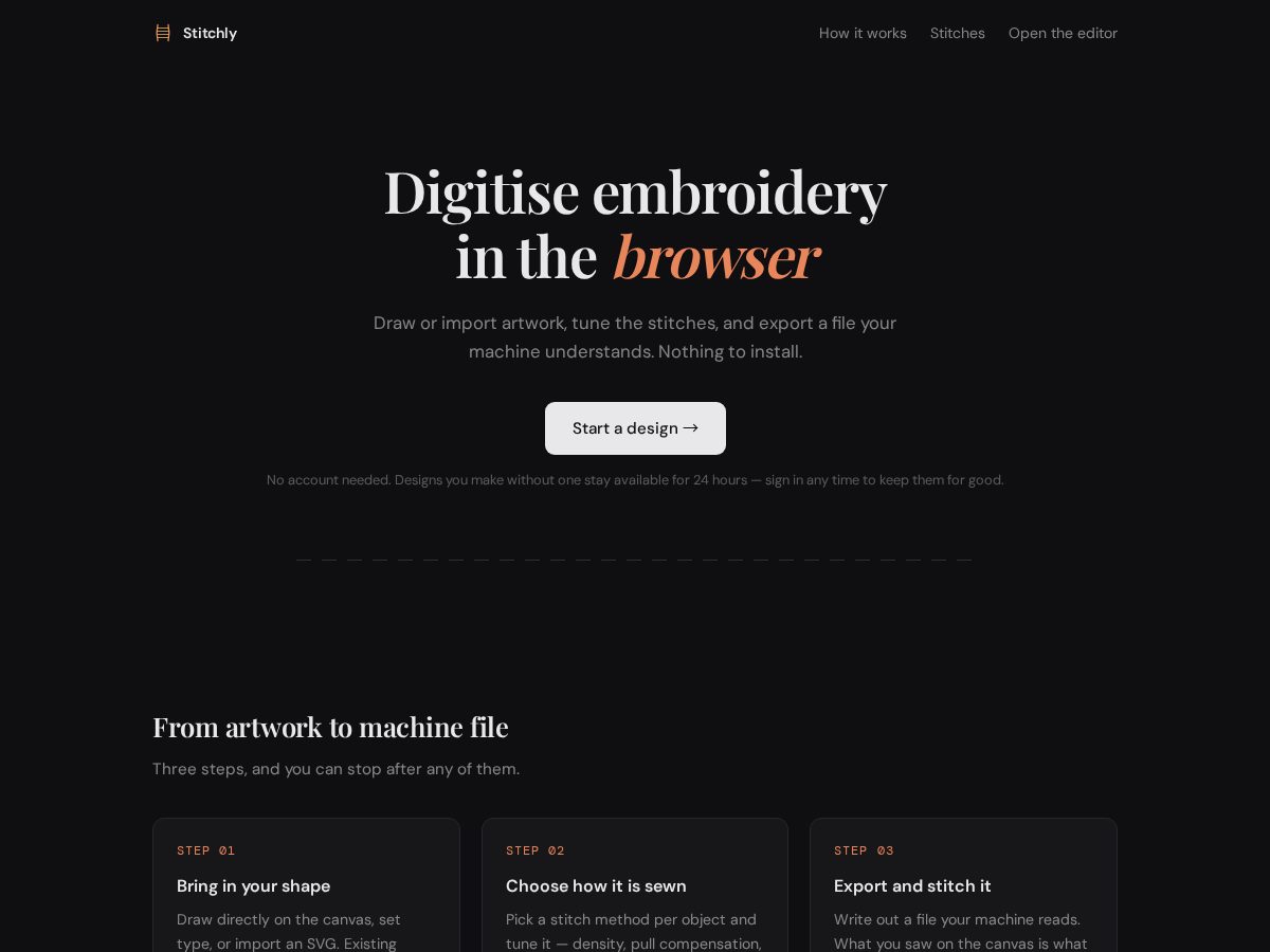 Landing-page snapshot of stitchly.cloud