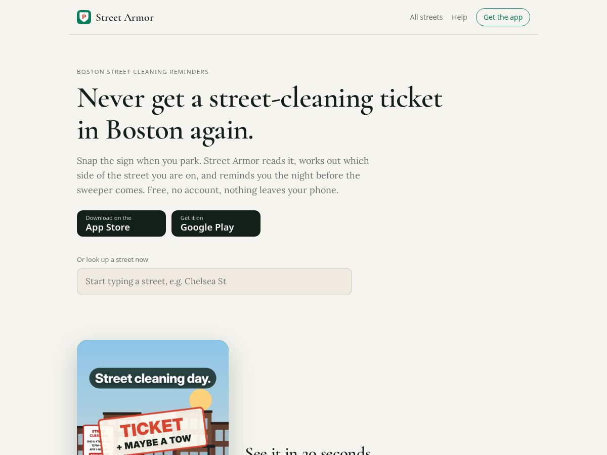 Landing-page snapshot of streetarmor.app