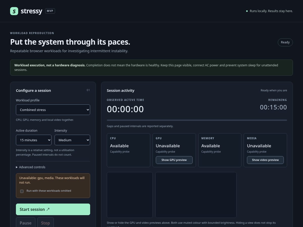 Landing-page snapshot of stressy.dev