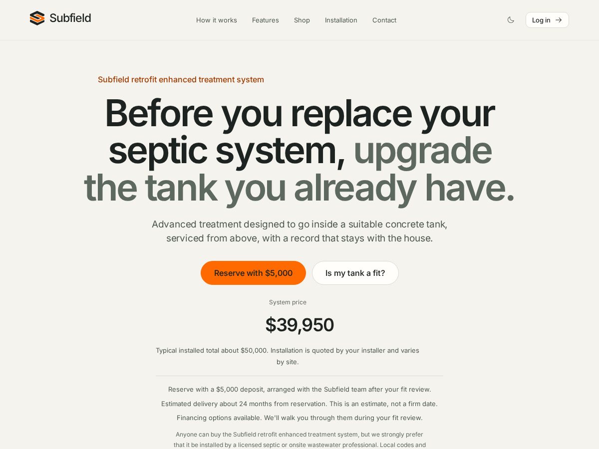 Landing-page snapshot of subfieldwater.com