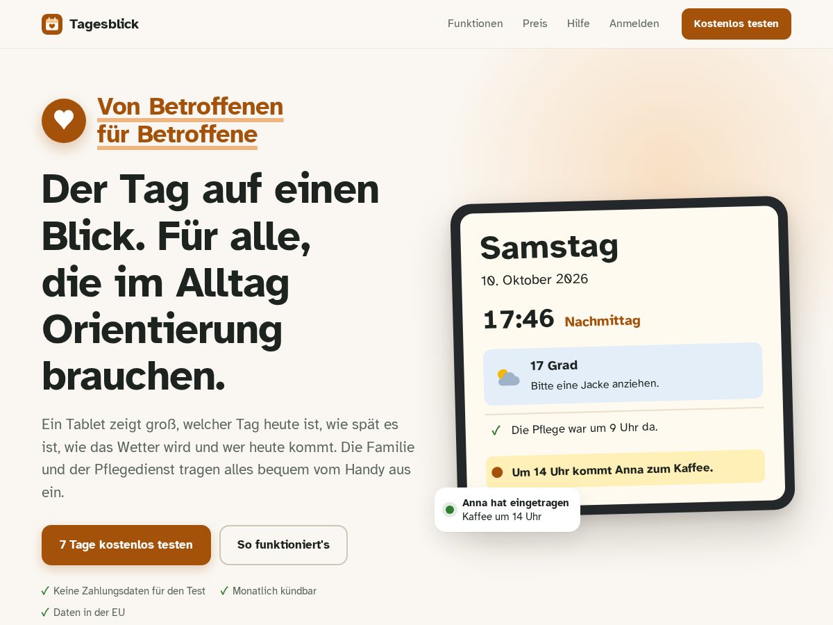 Landing-page snapshot of tagesblick.app