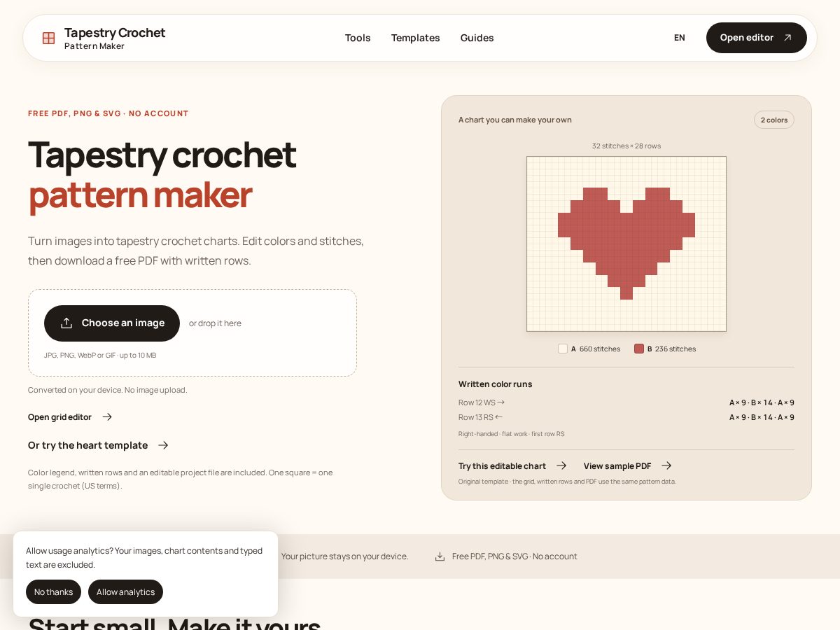 Landing-page snapshot of tapestrycrochetpatternmaker.com